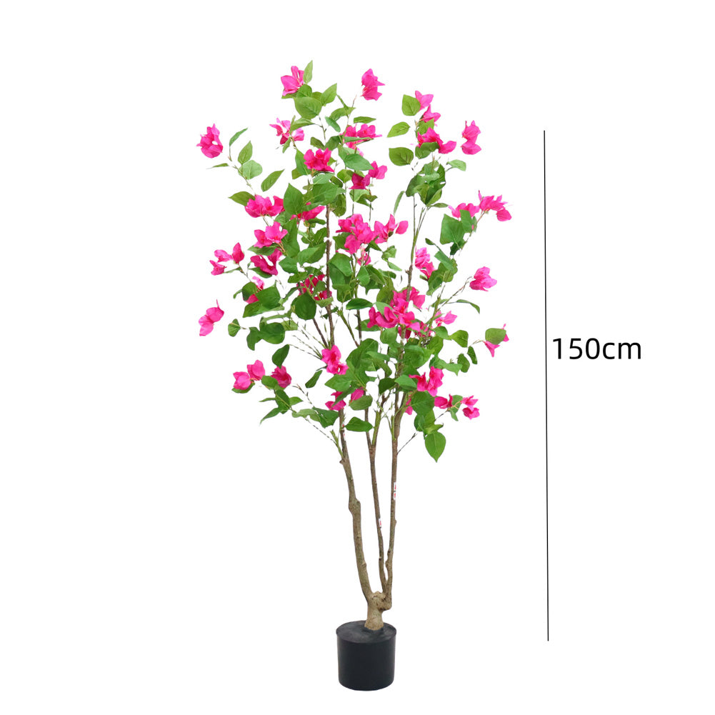 Albero di bouganville artificiale Garvee da 150 cm, facile da pulire, in plastica e seta, robusto vaso di cemento, decorazione per interni ed esterni, verde