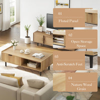 Tavolino da caffè scanalato Garvee da 42,5" con cassetti e spazio di archiviazione, stile moderno di metà secolo, MDF e metallo, soggiorno, colori legno naturale