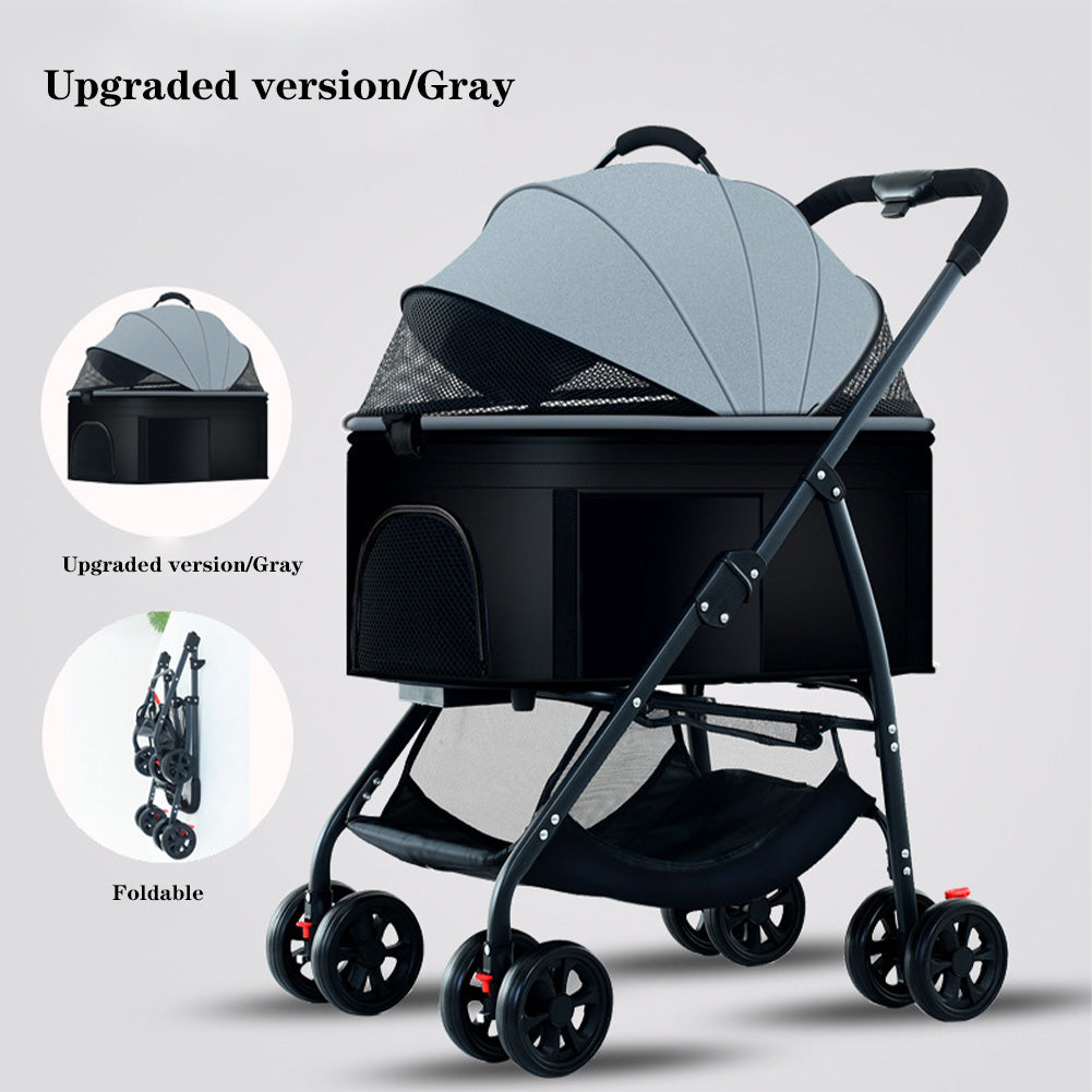 Passeggino pieghevole 3 in 1 Garvee per animali domestici, con cestino portaoggetti, finestra in rete, portatile, fino a 25 kg, nero