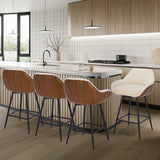 Garvee Set di 2 Sgabelli da Bar 66 cm Moderni Girevoli in Tessuto Sherpa e Metallo per Cucina e Sala da Pranzo Nero - Brown Faux Leather + Cream White