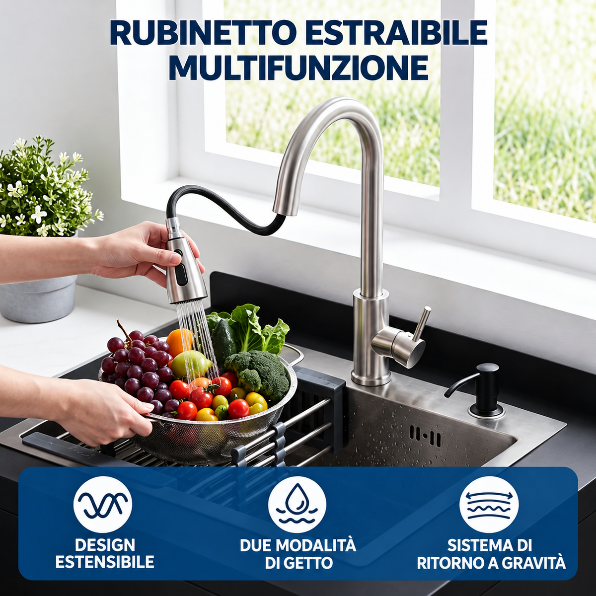 Lavello in acciaio inox Garvee 65x53x100 cm – Lavello singolo freestanding per cucina, lavanderia ed esterni – Struttura nera, vasca in acciaio inox