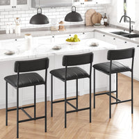 Set di 2 sgabelli da bar Garvee, imbottiti con schienale, poggiapiedi, struttura in metallo, seduta in MDF per cucina e bancone bar, nero