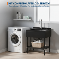 Garvee Lavello Autoportante da Lavanderia e Garage in Acciaio Inox 304 Nero Vasca Singola Profonda con Rubinetto Girevole e Doccetta Estraibile 65x53x100 cm