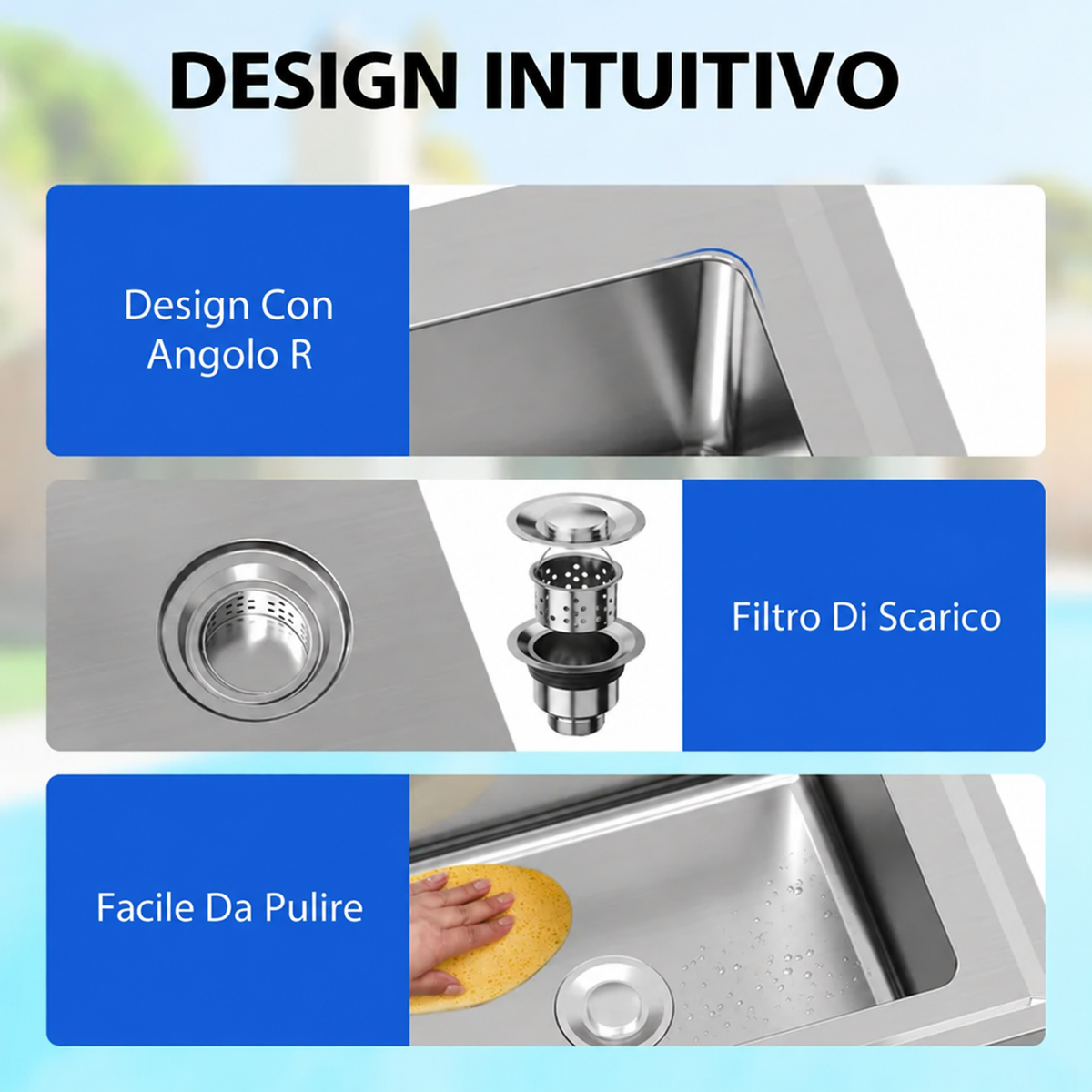Lavello di Servizio in Acciaio Inox 304 Garvee 91x53x101 cm Fatturabile - Tavolo da Lavoro Garage Cucina con 2 Ripiani e Rubinetto Girevole