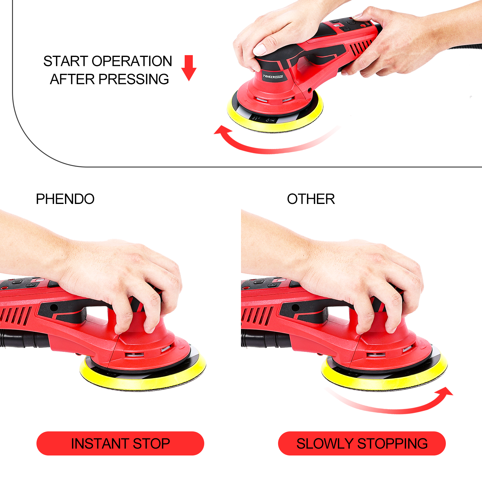 Levigatrice orbitale casuale elettrica Garvee 350W senza spazzole 10000 giri/min 150mm Lucidatrice per legno a basse vibrazioni Ergonomica compatta per officina Nero