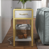 Tavolino Garvee con cassetto e ripiano, comodino stretto, stile industriale, grigio - Grigio