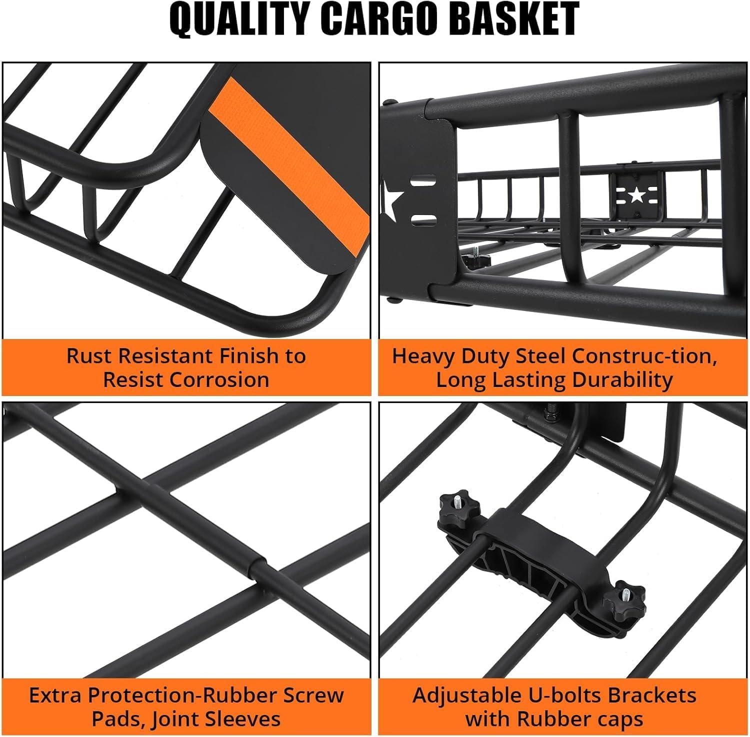 Portapacchi Garvee 46"x36"x4.5" con borsa portabagagli impermeabile da 15ft³ per SUV e camion, capacità 200 libbre, acciaio, aerodinamico, per esterni, nero