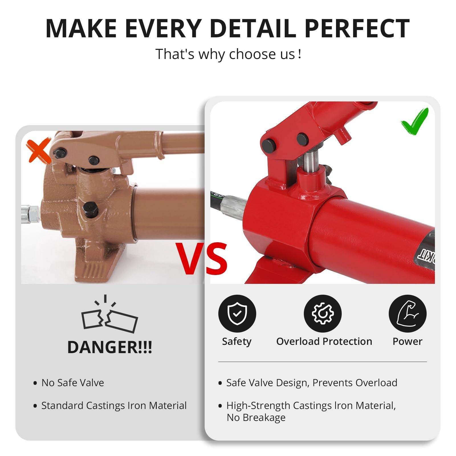 Garvee 10 T Porta Power Kit idraulico completo per officina auto e riparazione carrozzeria, valida di trasporto sicuro in acciaio