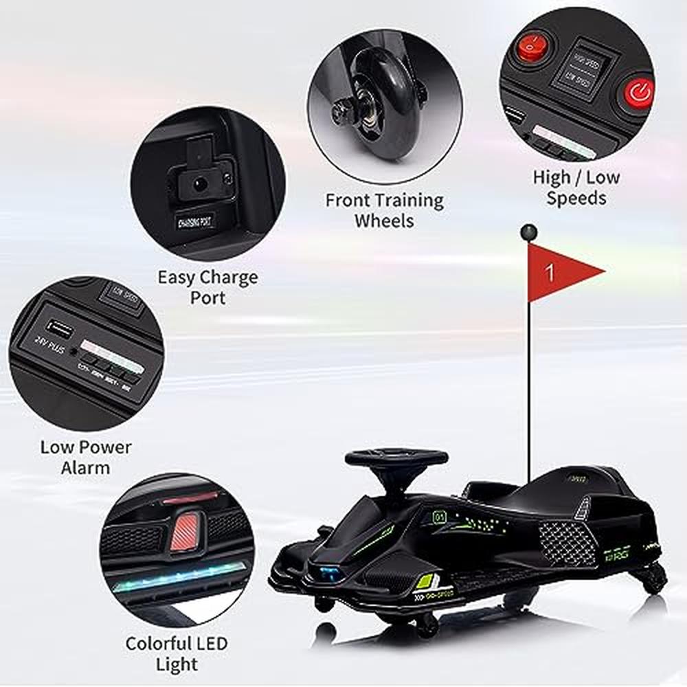 Garvee Kids Drift Go-Kart elettrico 24V - Telaio in metallo, per esterni, nero - Elegante go-kart elettrico per nuovi avventurieri.