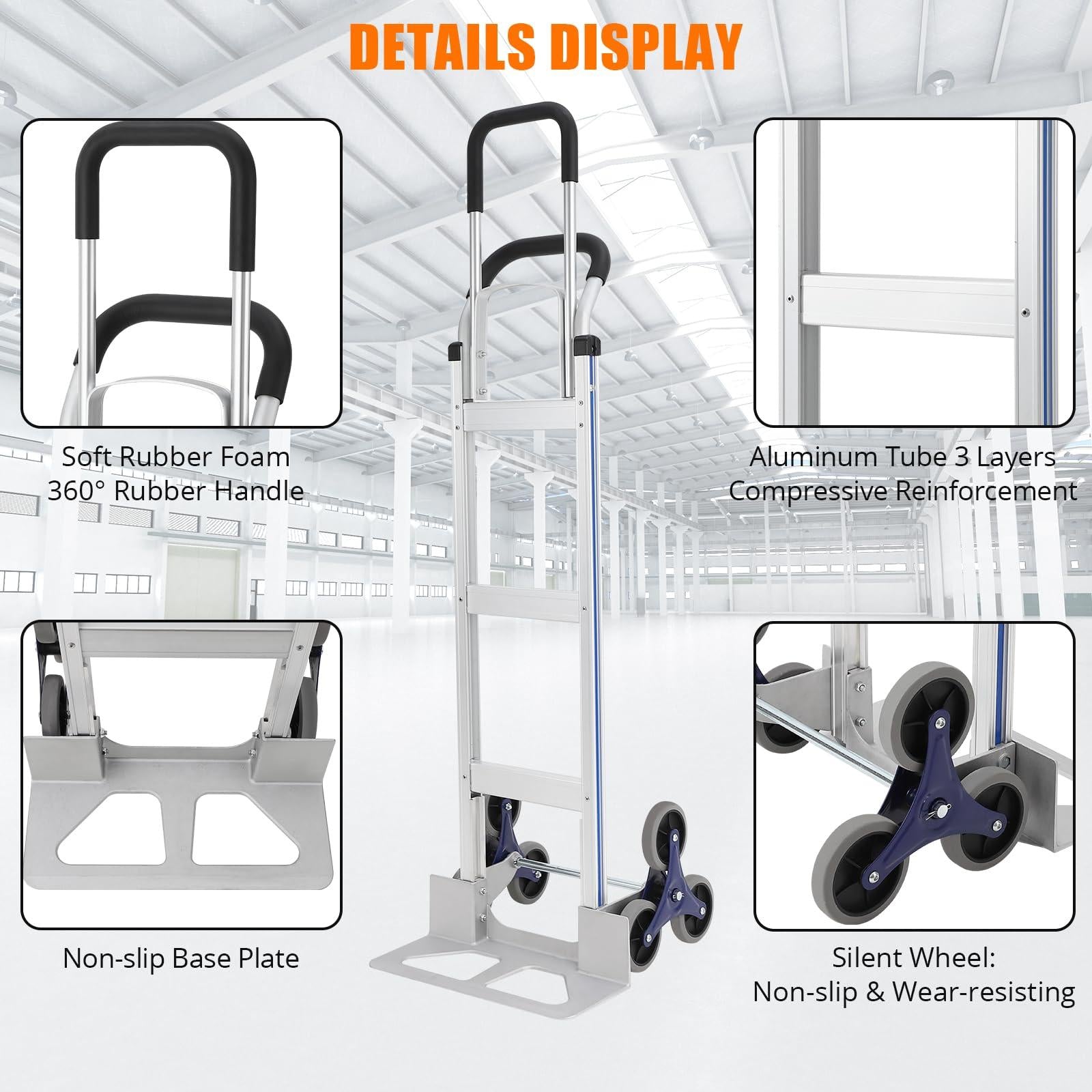 Carrello a mano Garvee da 650 libbre di capacità, in alluminio, leggero e resistente, ruote triangolari per scale, maniglie regolabili per riporre e fare la spesa