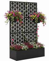 Garvee Fioriera Rialzata in Metallo 180,3 cm con Traliccio, Schermo Decorativo e Fori di Drenaggio per Rampicanti e Ortaggi, Nera, Motivo Quadrato - Nero