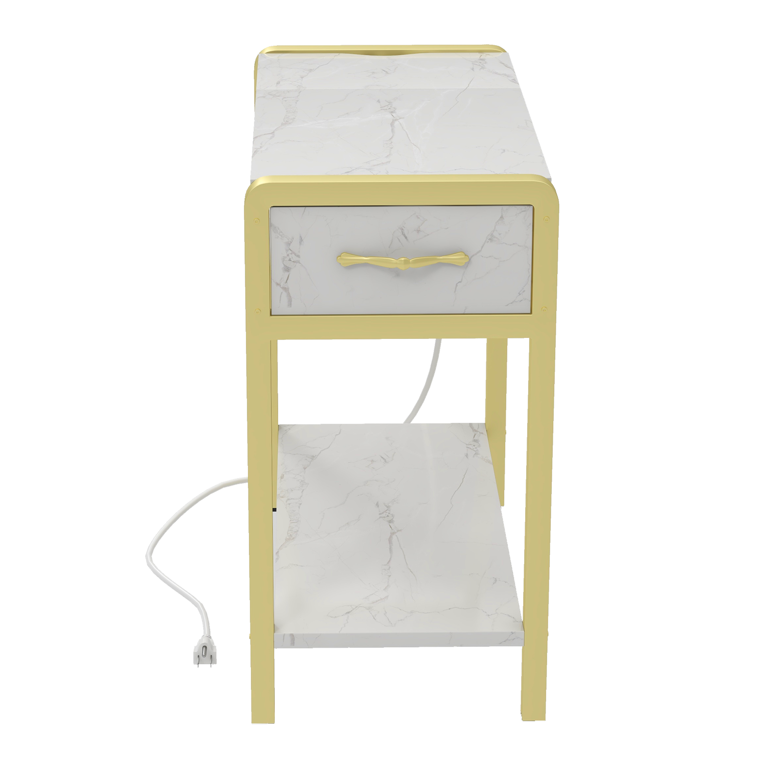 Tavolino Garvee con cassetto e ripiano, comodino stretto, stile industriale, grigio