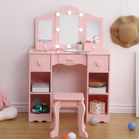 Tavolo da toeletta per bambini GARVEE con specchio e luce - Design 2 in 1, in legno, con sgabello e cassetto, sicuro e durevole, ideale per le camerette delle bambine