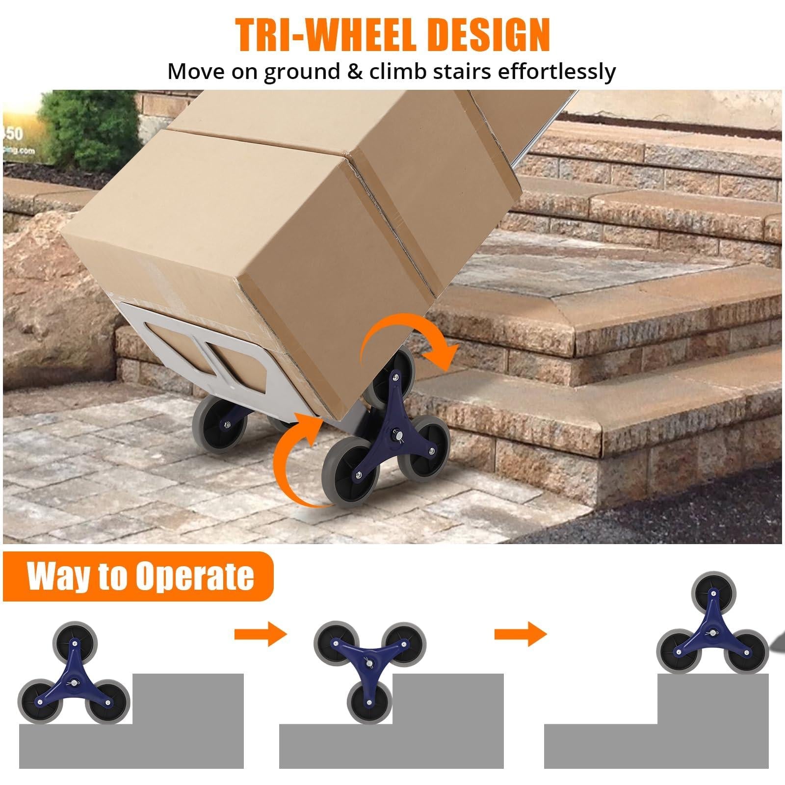 Carrello a mano Garvee da 650 libbre di capacità, in alluminio, leggero e resistente, ruote triangolari per scale, maniglie regolabili per riporre e fare la spesa