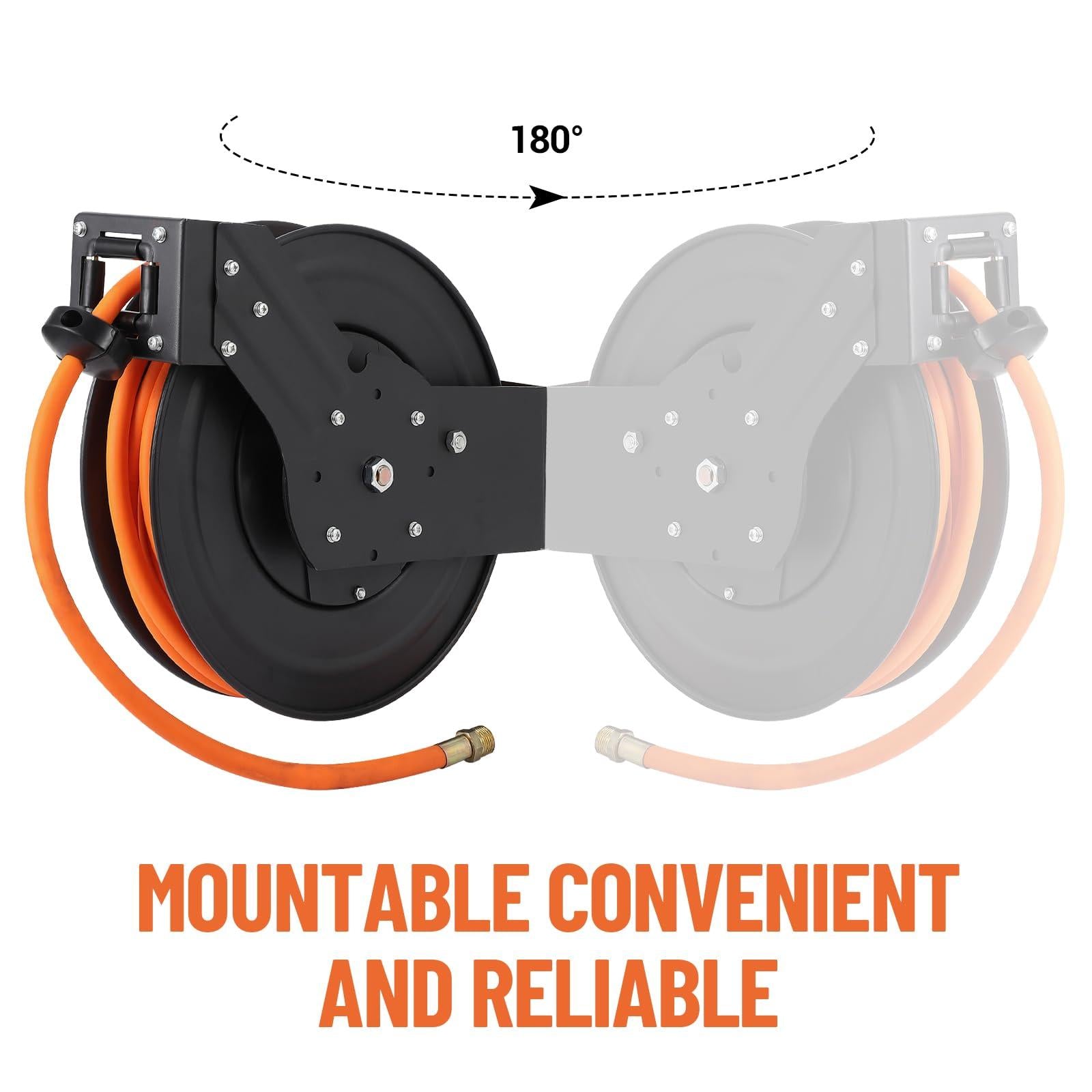 Avvolgitubo Retrattile Garvee 3/8" x 25 ft per Aria - Tubo Ibrido Pesante, Riavvolgimento Automatico, Supporto 180° - Ideale per Officina Festa del Papà