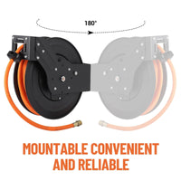 Avvolgitubo Retrattile Garvee 3/8" x 25 ft per Aria - Tubo Ibrido Pesante, Riavvolgimento Automatico, Supporto 180° - Ideale per Officina Festa del Papà