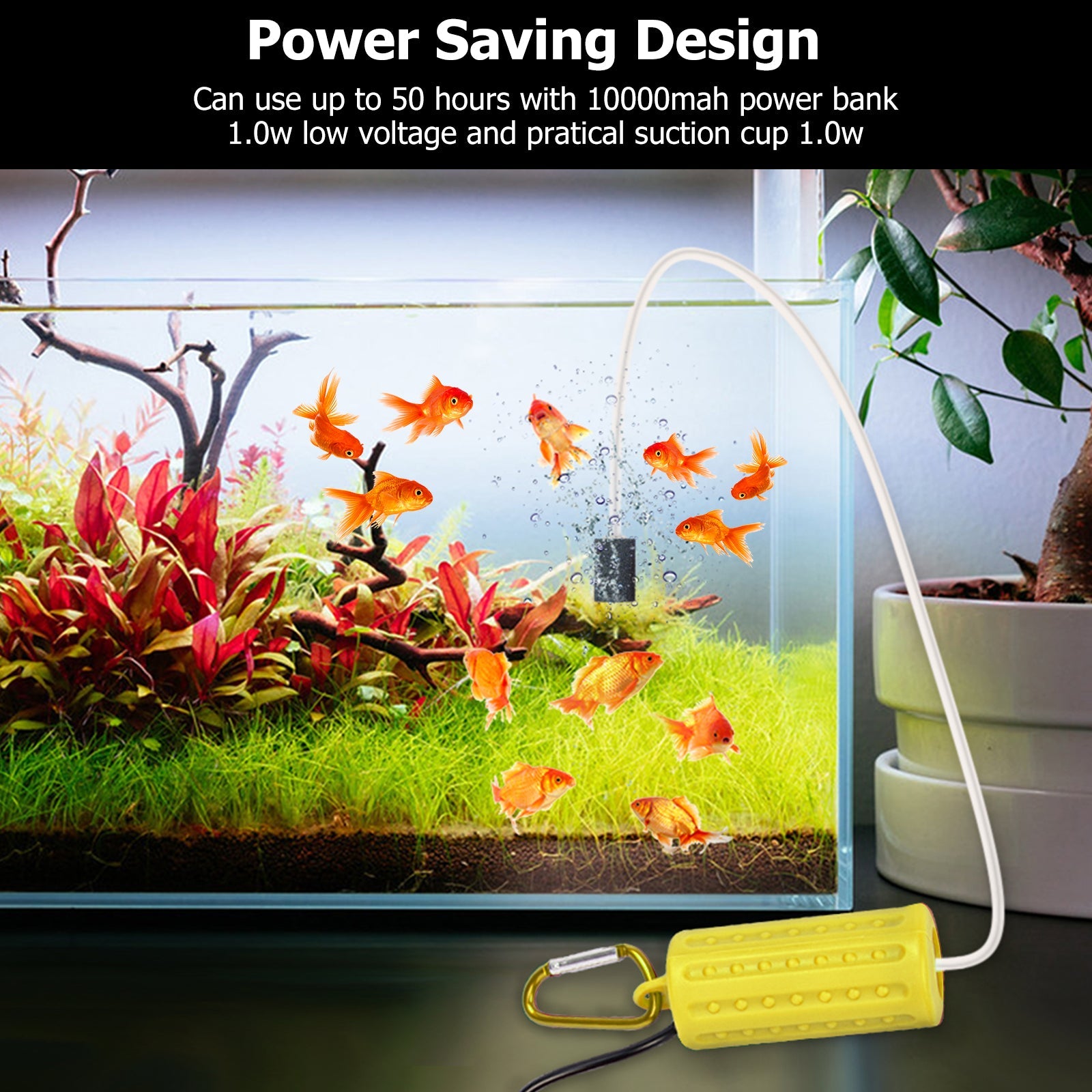 Garvee Pompa Aria Acquario USB Silenziosa Mini Areatore Economico in Plastica Giallo per Acquari Piccoli e Medi Casa e Ufficio