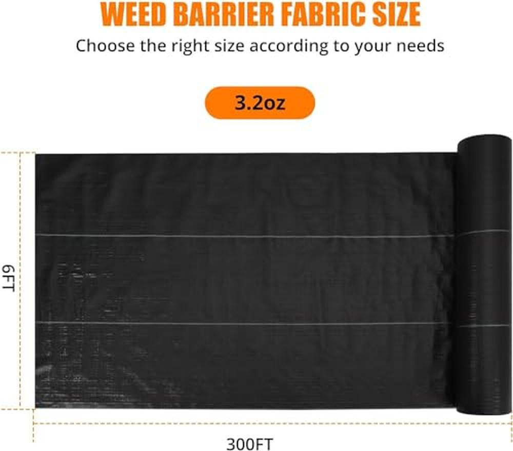 Tessuto anti-erbacce Garvee 5FTx300FT Geotessile resistente 3.2O per giardino e industria, resistente alle intemperie, nero