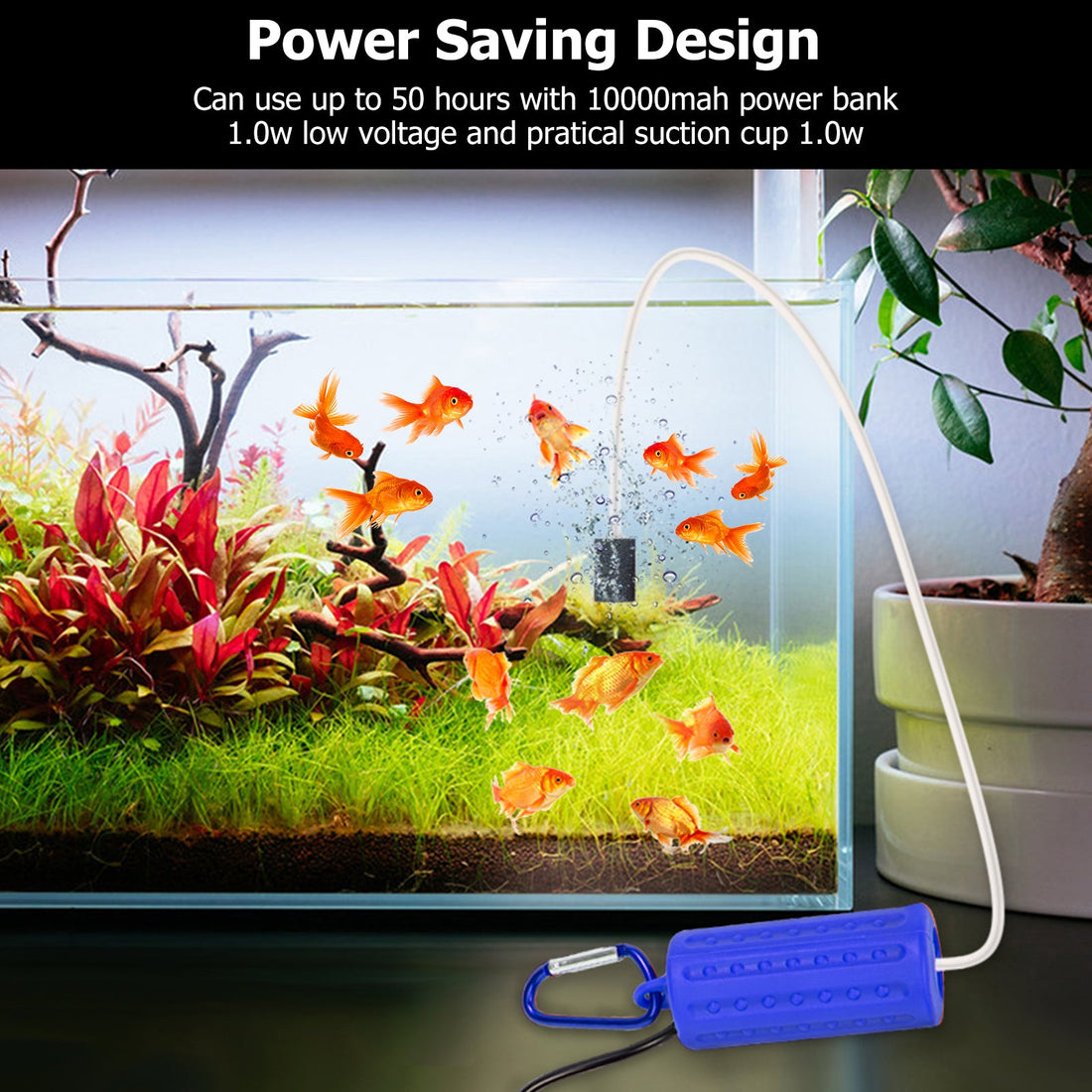 Pompa d'aria USB per acquario Garvee Mini portatile silenziosa a risparmio energetico Tubo flessibile in silicone Cavo USB da 1,5 m Per acquari di piccole e medie dimensioni