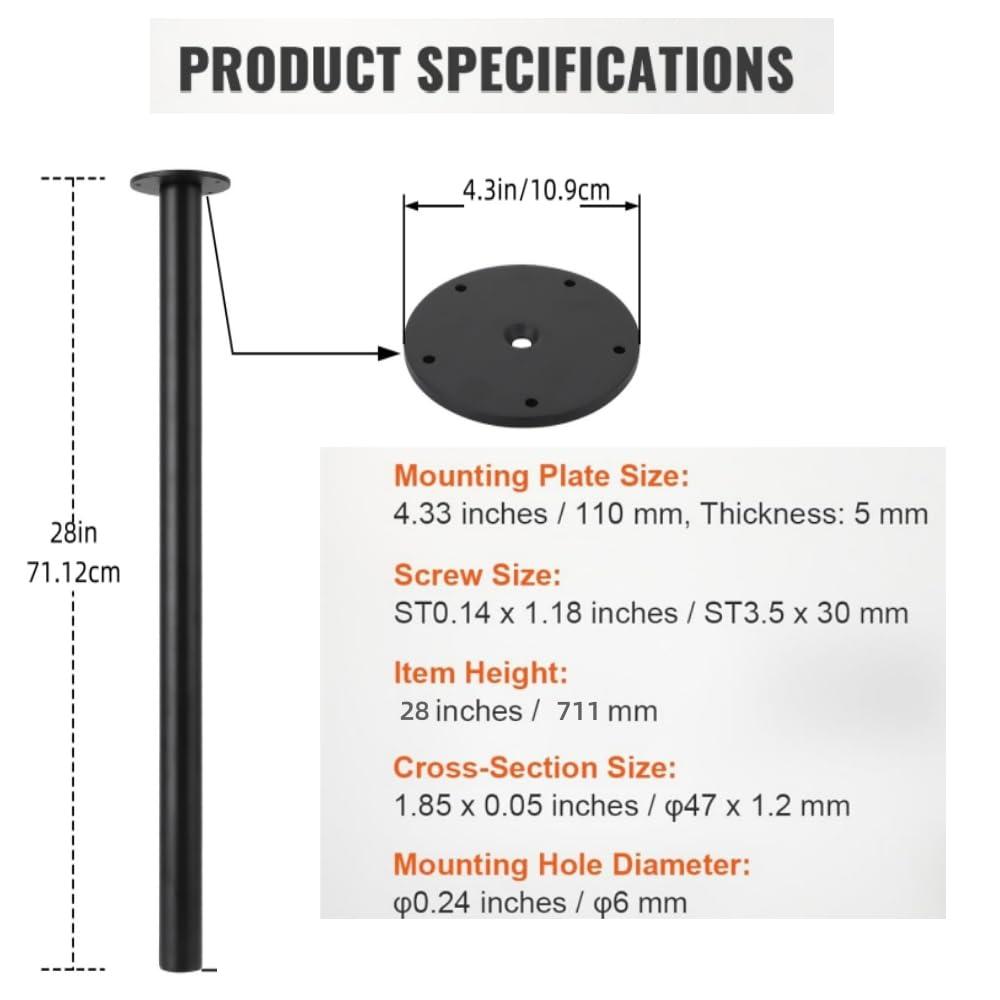 Gambe per tavolo Garvee da 28 pollici - Altezza regolabile, metallo, ideali per ufficio, sala da pranzo e design di mobili moderni