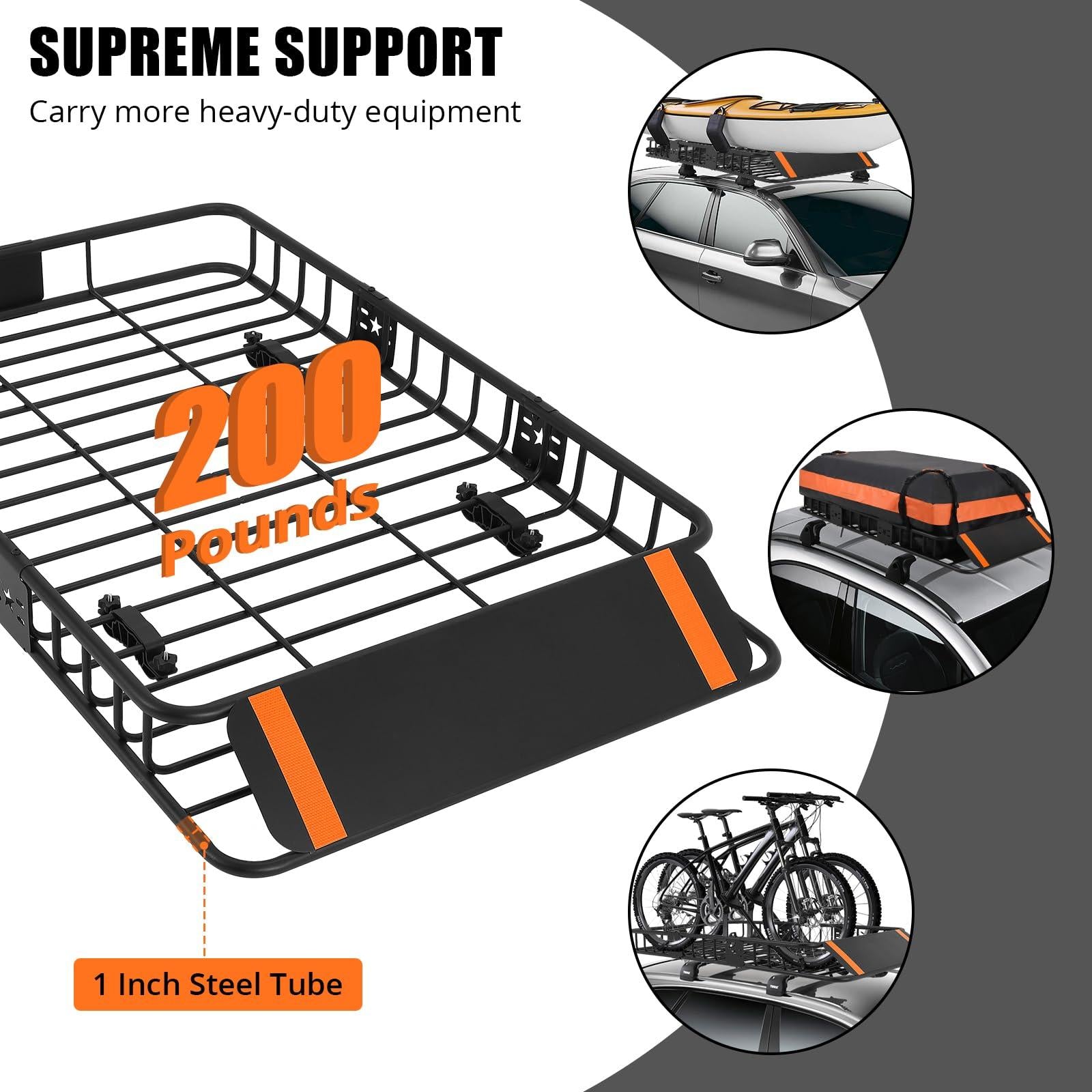 Portapacchi Garvee 51x36x5 pollici con borsa impermeabile da 15 piedi cubi per SUV e camion da esterno, acciaio, nero, aerodinamico