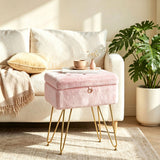 GARVEE Pouf da Trucco con Contenitore, Rosa, con Seduta in Pelliccia Sintetica, Gambe Dorate e Vano Interno, per Camera, per Uso Quotidiano - Rosa