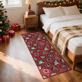 GARVEE Tappeto Passatoia Natalizio 60 × 180 cm Rosso con Cervo Vintage, Lavabile in Lavatrice, Antiscivolo e a Pelo Basso, per Ingresso e Camino - Rosso