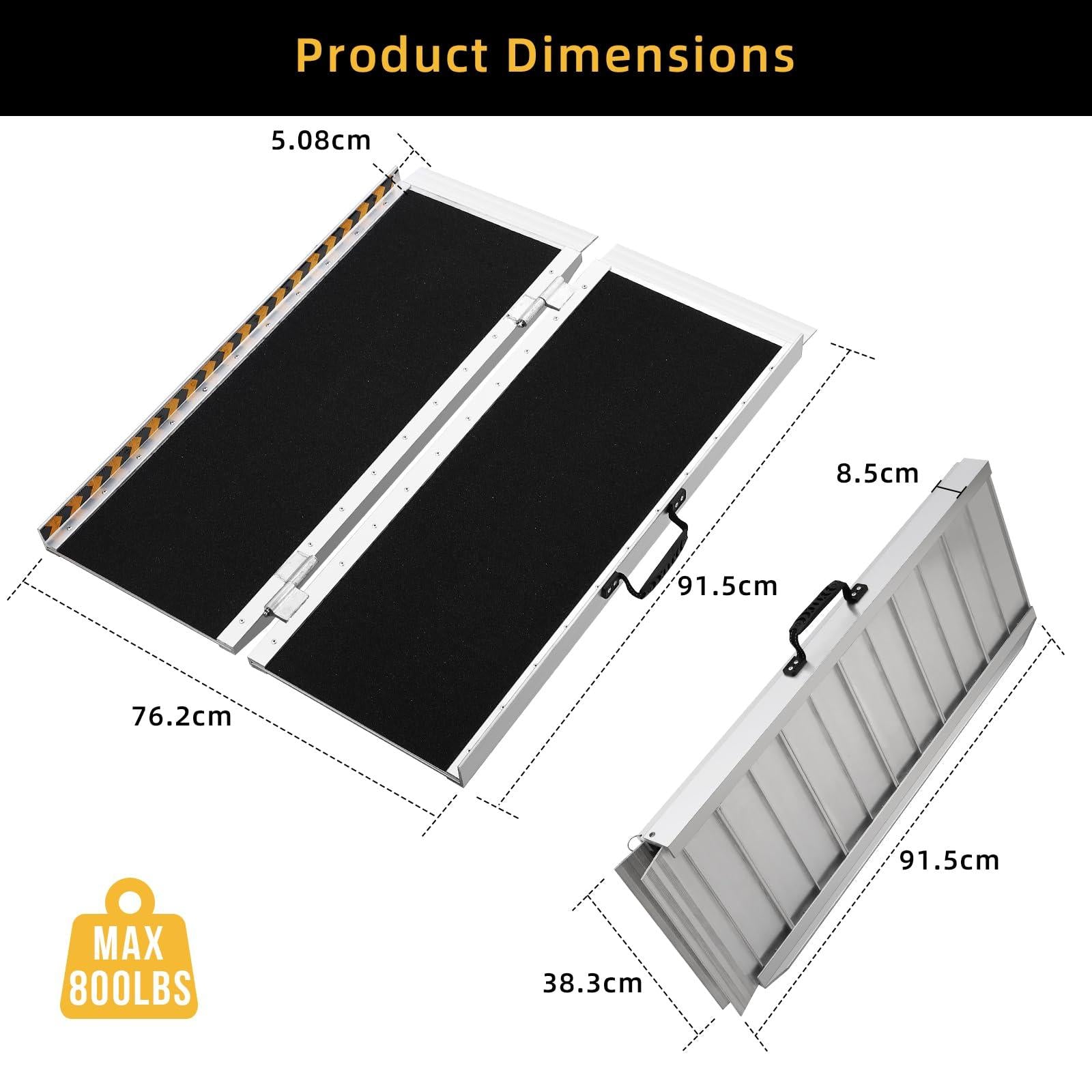 Rampa per sedile e rotelle portatile Garvee da 3 piedi, antiscivolo, in alluminio, leggera, pieghevole, per scale di casa e auto, argento