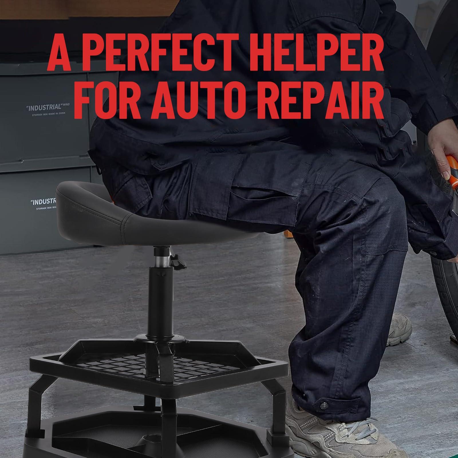 Sgabello girevole Garvee Workshop per garage, capacità di carico di 330 libbre, comodo, imbottito, con ruote, resistente, per meccanici e appassionati del fai da te