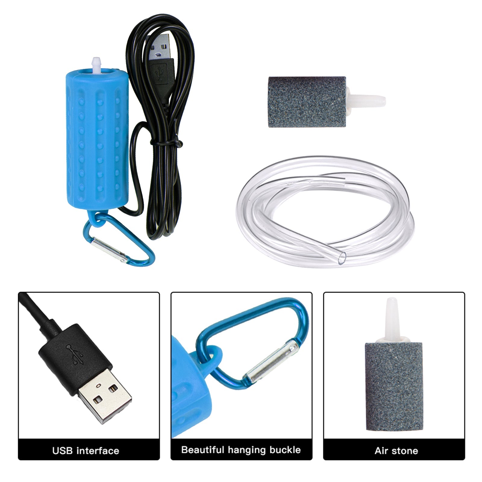 Pompa ad aria Garvee per acquario USB Mini portatile silenziosa a risparmio energetico in plastica blu per acquari