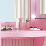 Garvee Tavolo Trucco Principessa con Luci LED, Specchio Tri-Pieghevole Regolabile, 2 in 1 con Sedia, MDF Sicuro, 117 cm A x 104 cm L x 41 cm P, Bianco Rosa