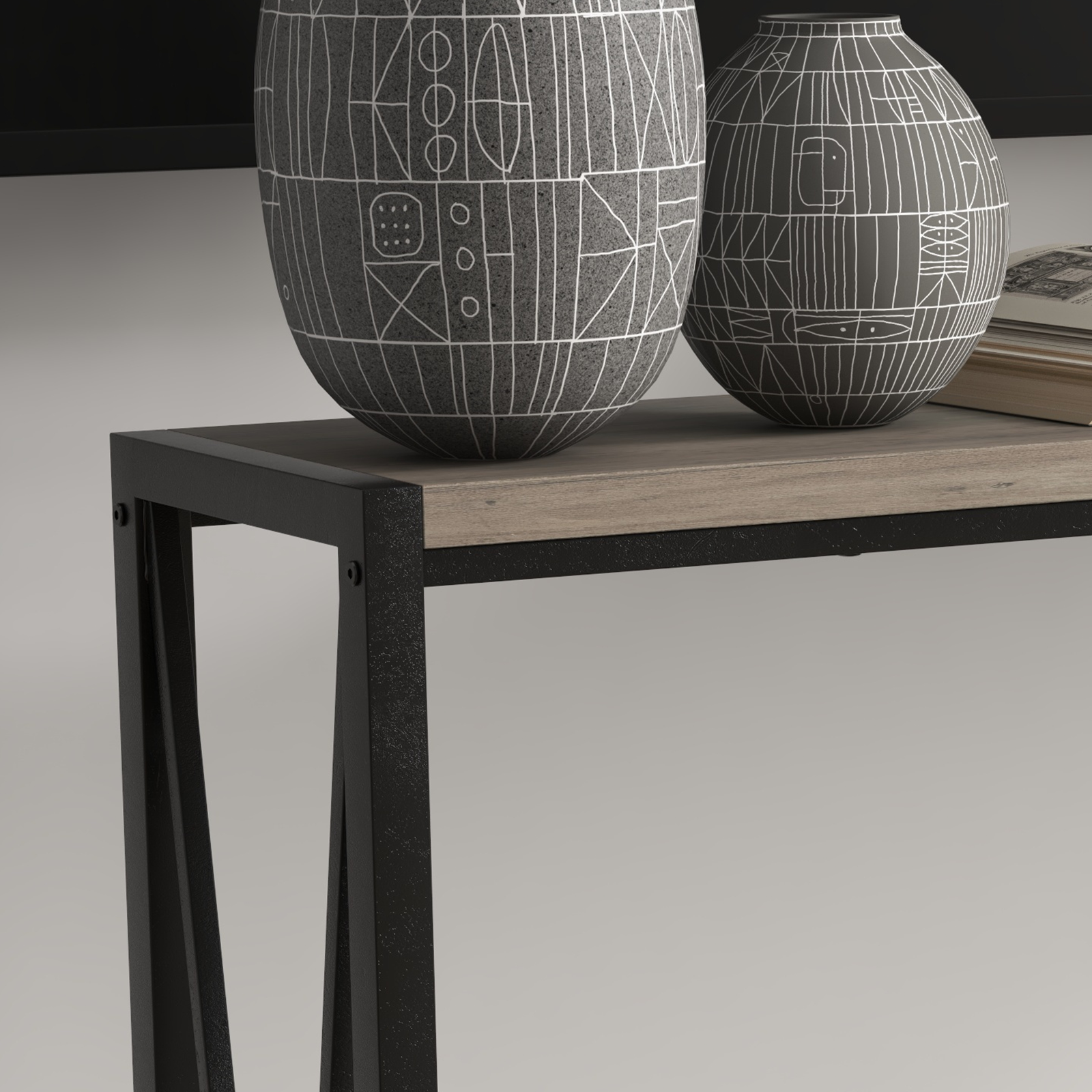 Tavolo consolle Garvee grigio 47,2" in stile industriale, con ripiano a 2 livelli, struttura in acciaio, MDF, stretto, soggiorno, ufficio, corridoio