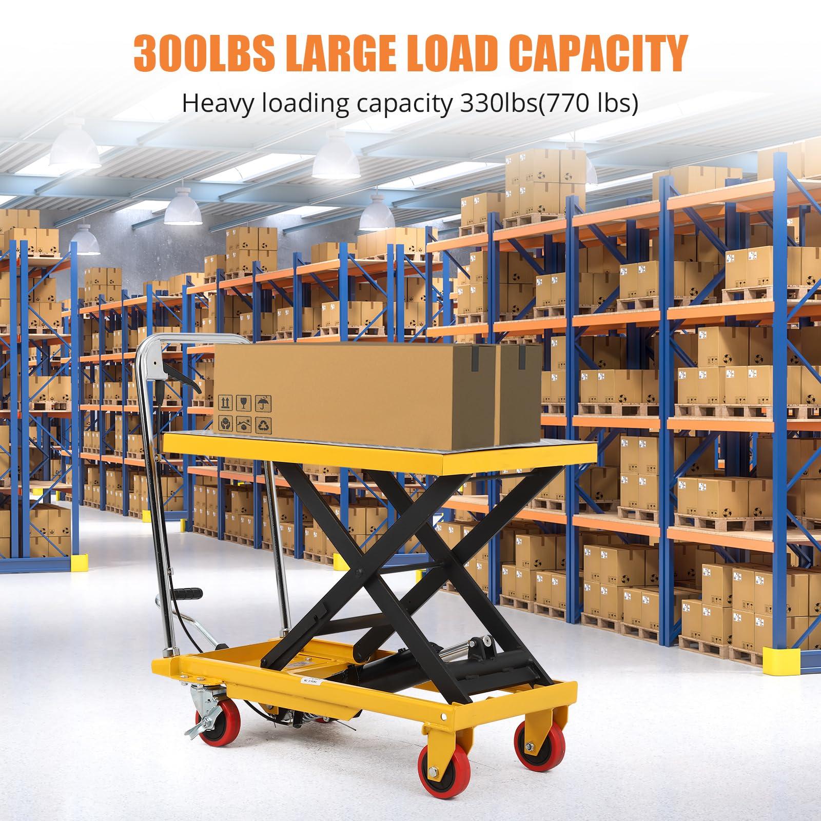 Carrello elevatore idraulico Garvee, capacità 330 libbre, con pompa idraulica di alta qualità, per ufficio e magazzino, vecchia dimensione di 28,4 pollici, giallo