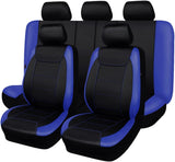 GARVEE Set Coprisedili Auto Universali 9 Pezzi in Pelle PU Nero e Blu con Cuciture, per Sedili Anteriori e Posteriori, Berlina, SUV e Pickup