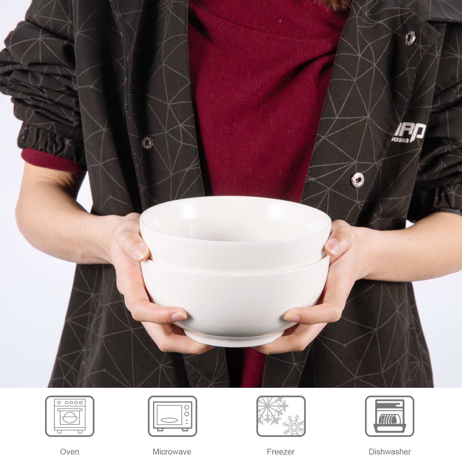 Ciotola per cereali in porcellana Garvee 15 cm 650 ml Bianco crema Set da 6 per insalata e zuppa Versatile Lavabile in lavastoviglie