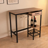 GARVEE Tavolo Alto da Bar 100 × 40 × 90 cm Effetto Legno Grigio, Struttura in Metallo con Portabottiglie e Porta Calici per Cucina