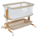 GARVEE Culla 2 in 1 Beige con Dondolo, 6 Altezze Regolabili, Rete Traspirante, Ruote a 360° e Inclinazione Anti-Reflusso, per Neonati