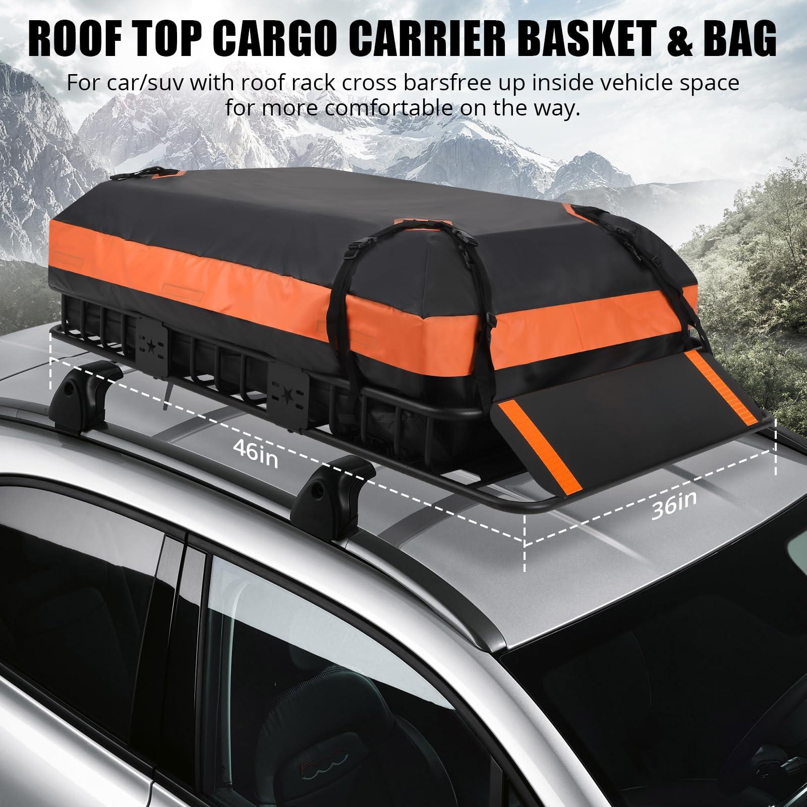 Portapacchi Garvee 46"x36"x4.5" con borsa portabagagli impermeabile da 15ft³ per SUV e camion, capacità 200 libbre, acciaio, aerodinamico, per esterni, nero