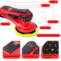 Levigatrice orbitale casuale elettrica Garvee 350W senza spazzole 10000 giri/min 150mm Lucidatrice per legno a basse vibrazioni Ergonomica compatta per officina Nero
