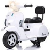 GARVEE Vespa Elettrica per Bambini 6 V 25 W con Luci, Musica e Clacson, Rotelle Stabilizzatrici, Velocità 3 km/h, 67 × 57 × 40 cm, Bianca