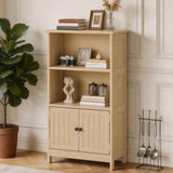 GARVEE Mobile da ingresso effetto noce con ante e ripiani, colore legno naturale, per organizzare e arredare gli ambienti di casa