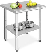 Tavolo da lavoro in acciaio inossidabile Garvee da 61.0x76.2 cm con ripiano inferiore regolabile e piedini per uso in cucina e commerciale, antiruggine, acciaio zincato - Sliver