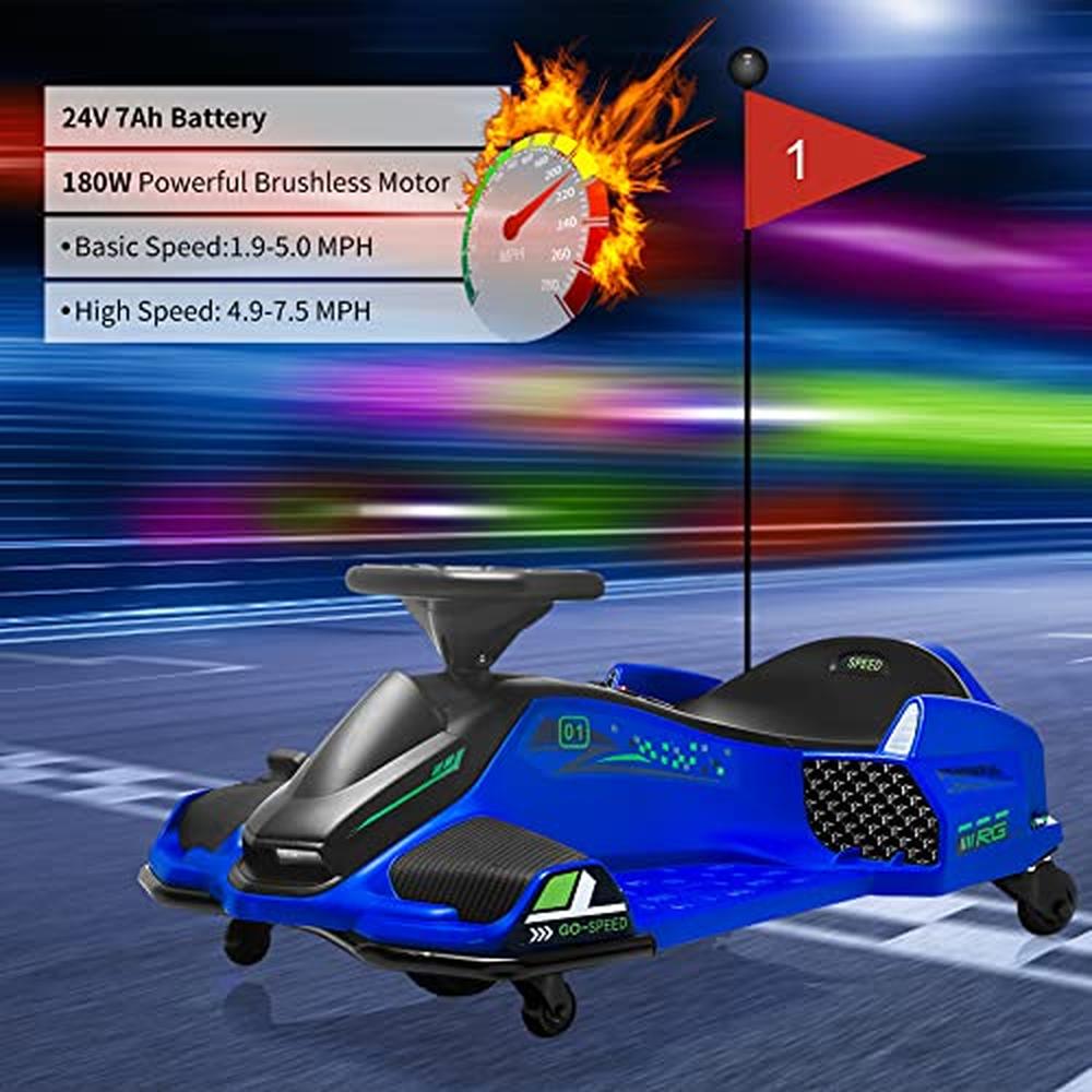 Garvee Kids Drift Go-Kart electric 24V - Telaio in metal, per star, blu - Perfect experience of drifting all'aperto for children.