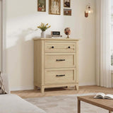GARVEE Cassettiera a 3 Cassetti Effetto Legno Naturale, Mobile Contenitore con Frontali Decorati, Base Rialzata per Camera da Letto