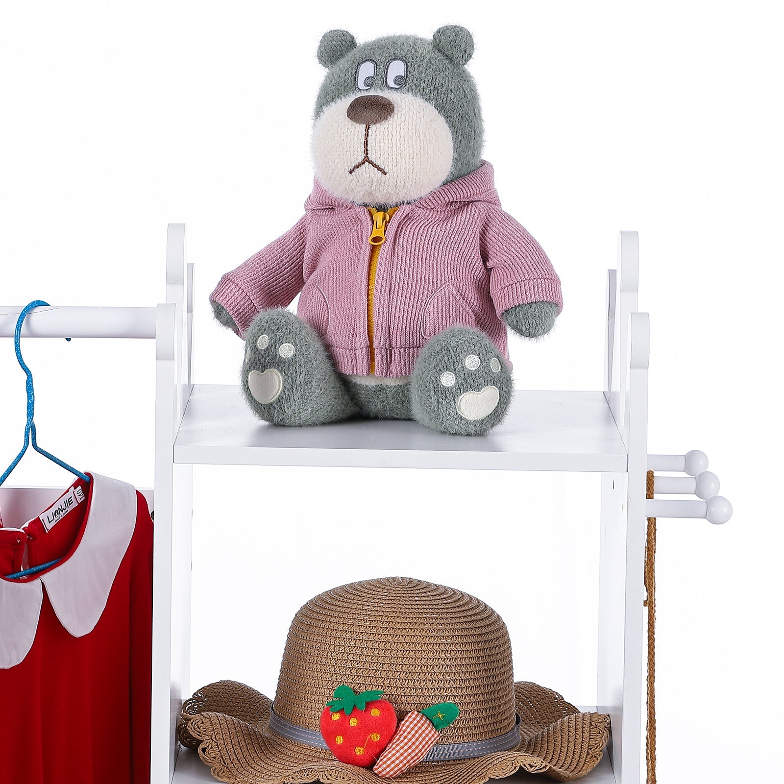 Armadio per bambini Garvee con luce e specchio, MDF, spazio di archiviazione e asta appendiabiti, bianco, per la cameretta delle bambine