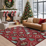 GARVEE Tappeto Natalizio Vintage 120 × 170 cm Rosso, Antiscivolo e Lavabile, Morbido in Microfibra a Pelo Basso per Soggiorno, Corridoio e Cucina - Rosso