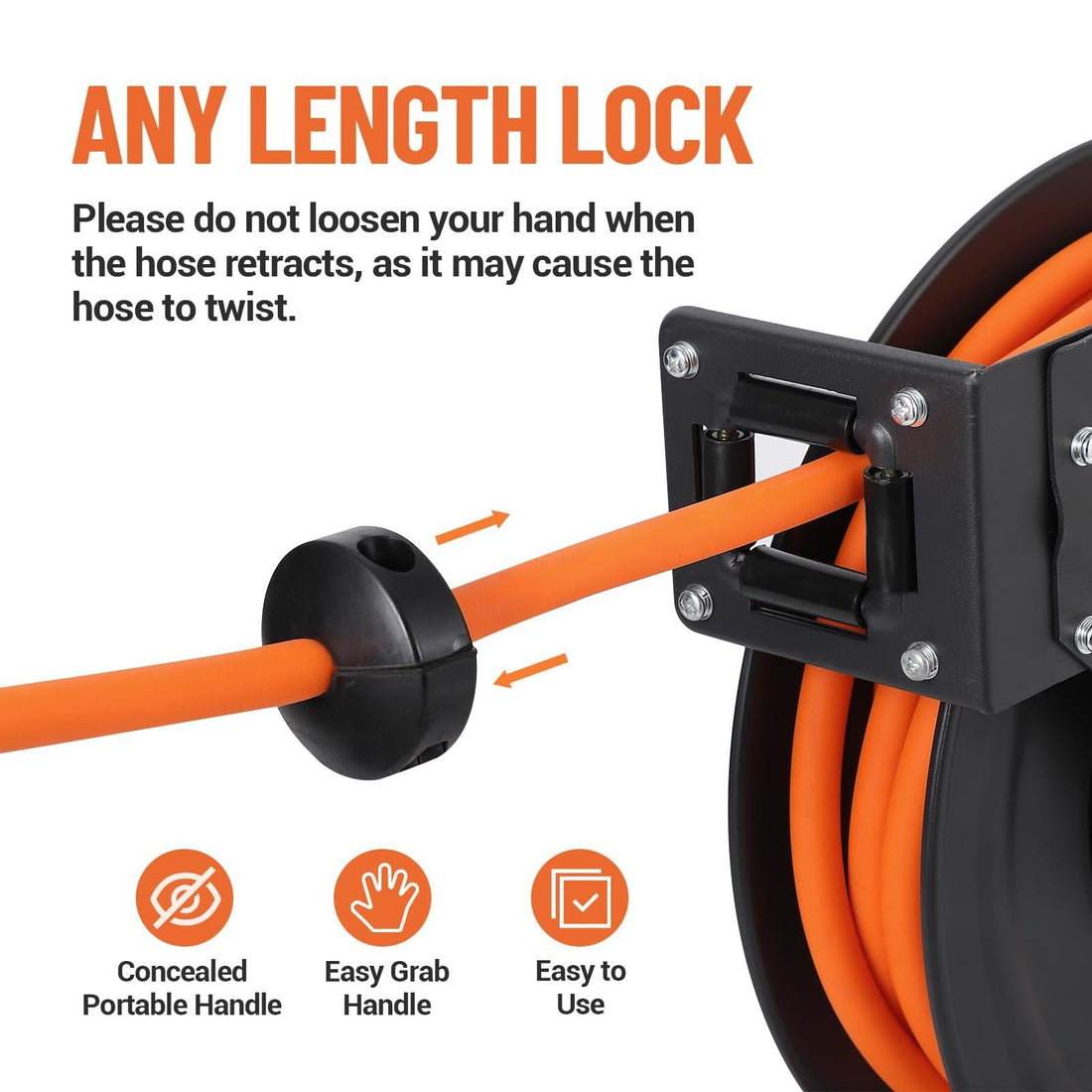 Avvolgitubo Retrattile Garvee 3/8" x 25 ft per Aria - Tubo Ibrido Pesante, Riavvolgimento Automatico, Supporto 180° - Ideale per Officina Festa del Papà