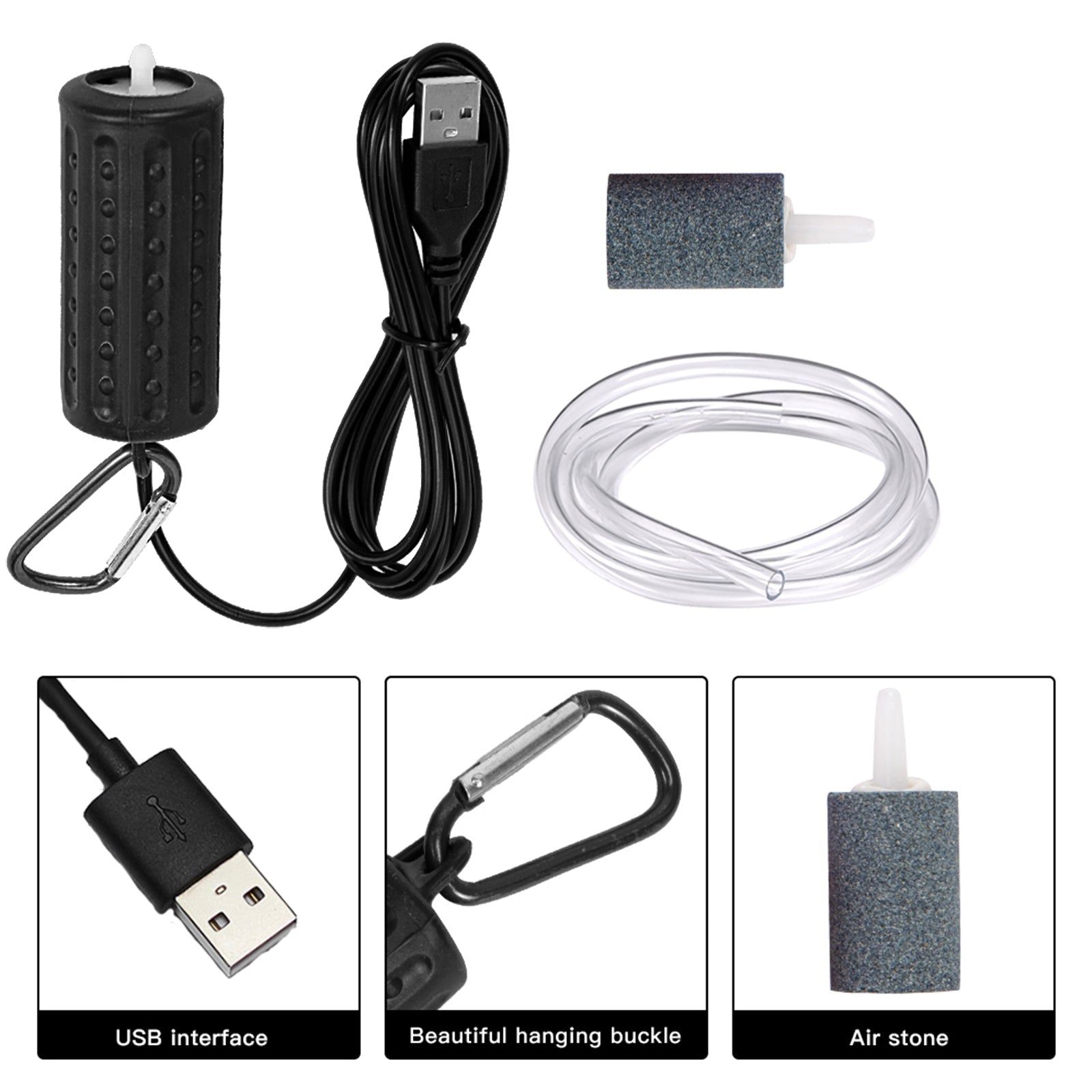 Pompa ad aria USB per acquario Garvee Mini, silenziosa, a risparmio energetico, durevole, in silicone, portatile, per acquari di piccole e medie dimensioni, per esterni, 7x3 cm