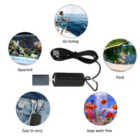 Pompa ad aria USB per acquario Garvee Mini, silenziosa, a risparmio energetico, durevole, in silicone, portatile, per acquari di piccole e medie dimensioni, per esterni, 7x3 cm