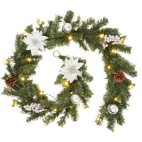 Garvee Ghirlanda Natalizia 6Ft con Luci LED a Batteria, Poinsettie e Palline, PVC Resistente, Decorazioni per Camino e Ringhiera, Interno ed Esterno